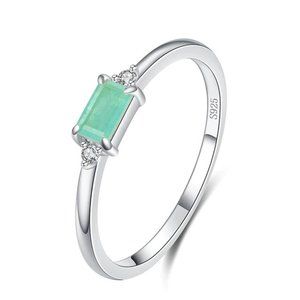 NEW S925 Sterling Silver Green Rectangle Tourmaline Gemstone Ring, Size 7